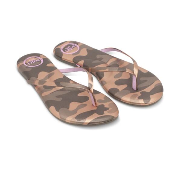 Solei Sea Women's Metallic Gold & Lilac Indie Camo Flip Flop Sandals Size 6 - Picture 2 of 10